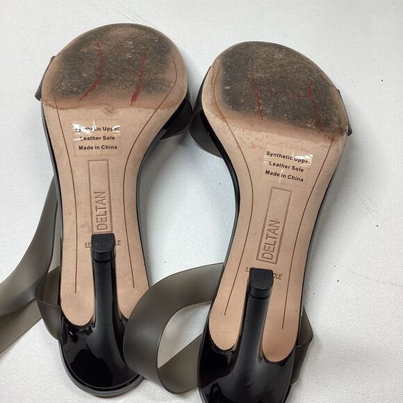 Deltan Black Clear Vinyl Open Toe Jelly Stiletto Pumps Women’s Size 8 - Picture 7 of 12